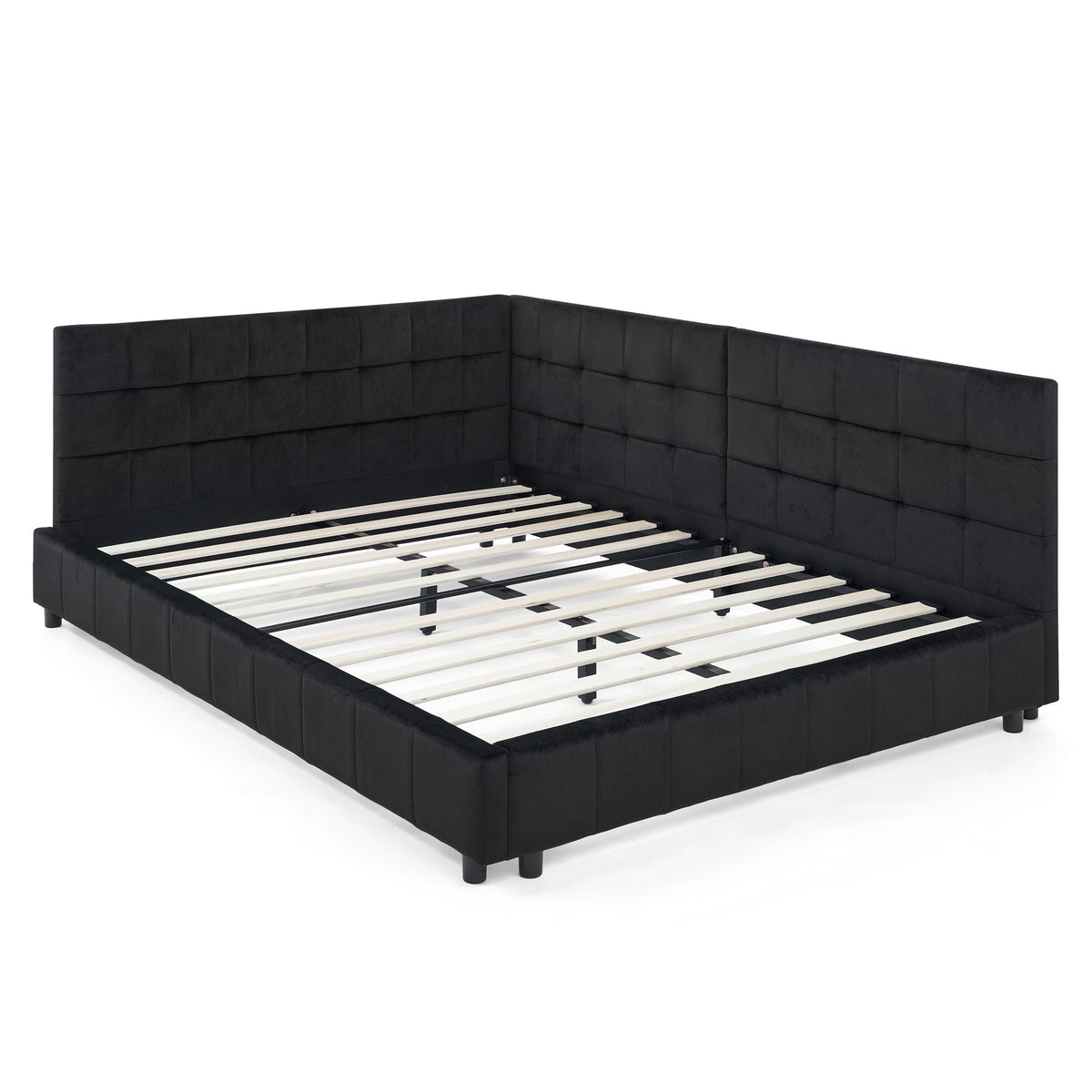 Full Size Upholstered Tufted Bed Frame - Black Velvet
