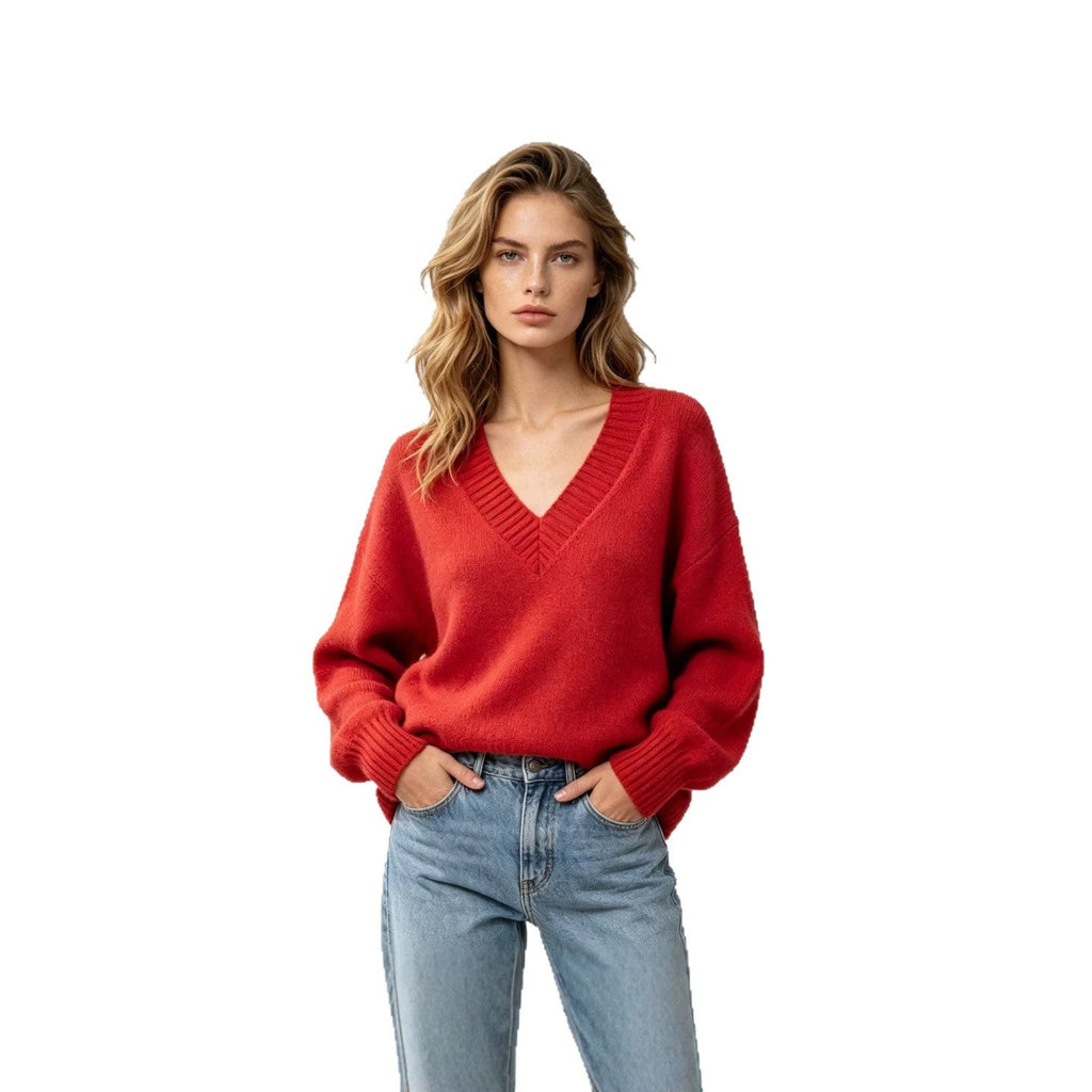 Women's Loose-fit V-neck Casual All-match Knit Sweater