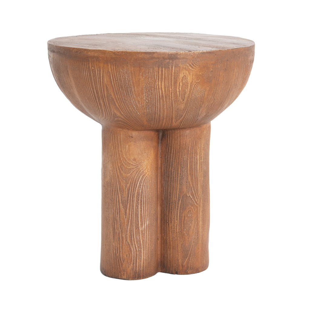 Iris Outdoor Patio Three-Legged Wood-Grain Round MGO Side Table
