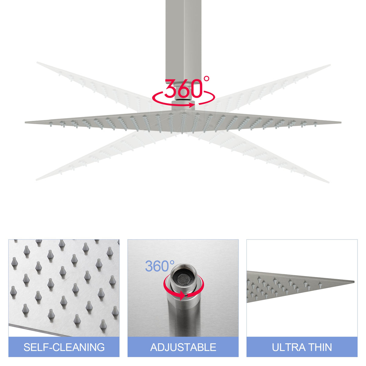10" Square Rainfall Shower Head, Wall/Ceiling Mounted, Brushed Nickel