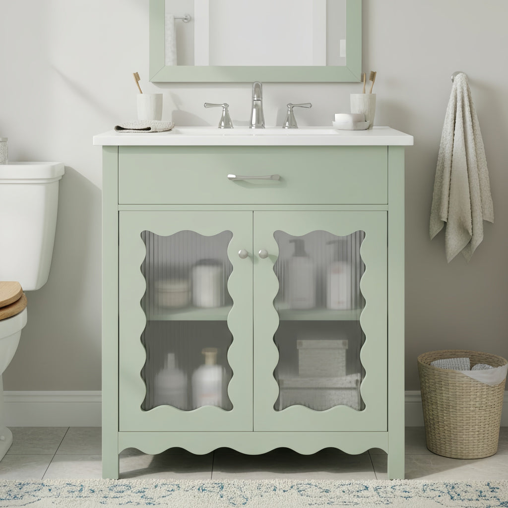 30 Inch Bathroom Vanity with Tempered Glass