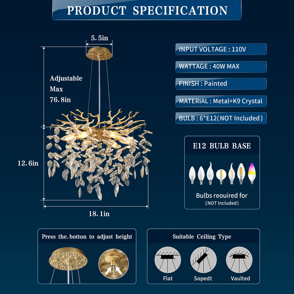 6-Light Chandelier Crystal Ceiling Lamp