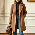 Elegant Midi-length Single-breasted Solid-color Wool Coat With A Lapel