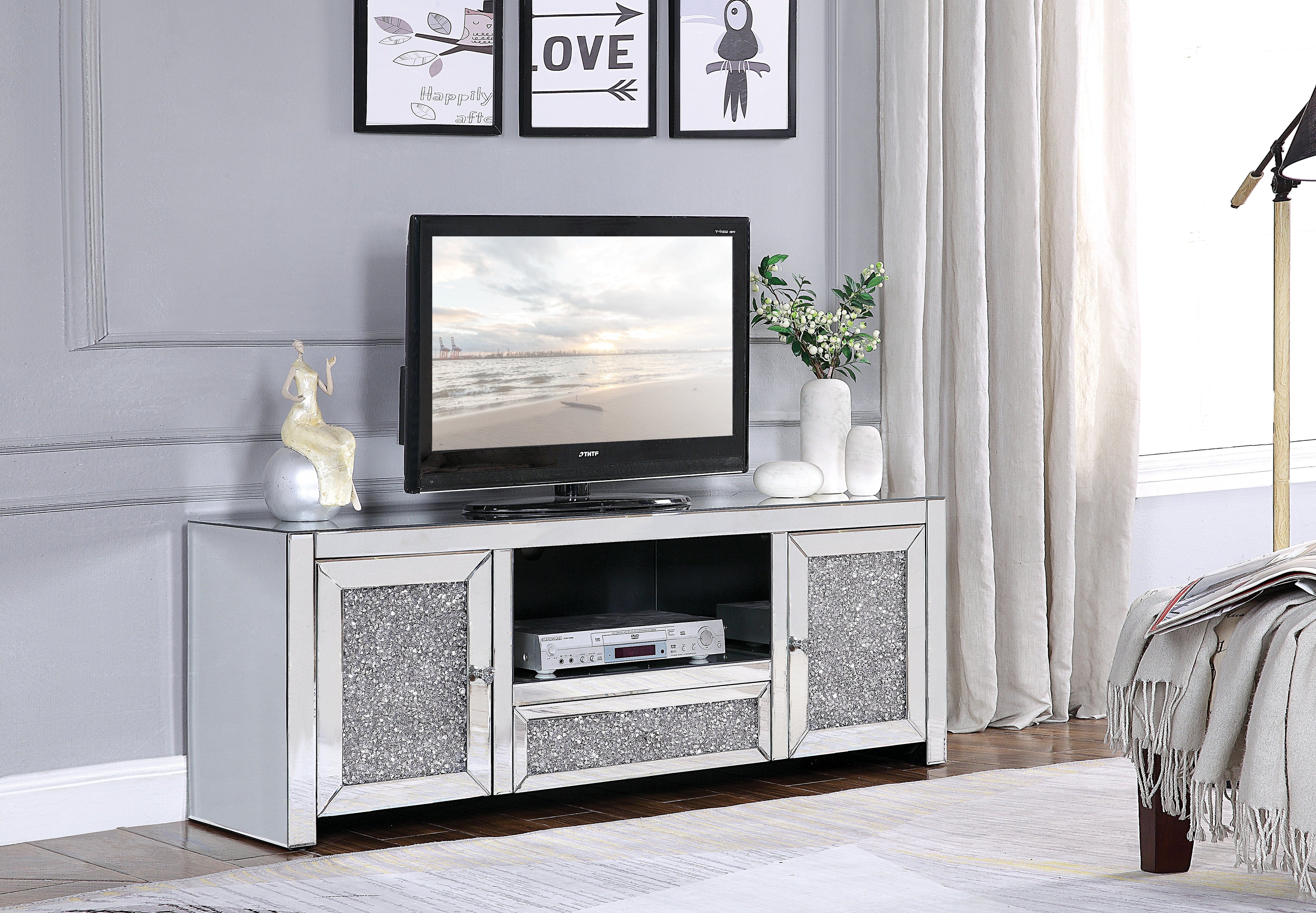Noralie Mirrored & Faux Diamonds TV Stand