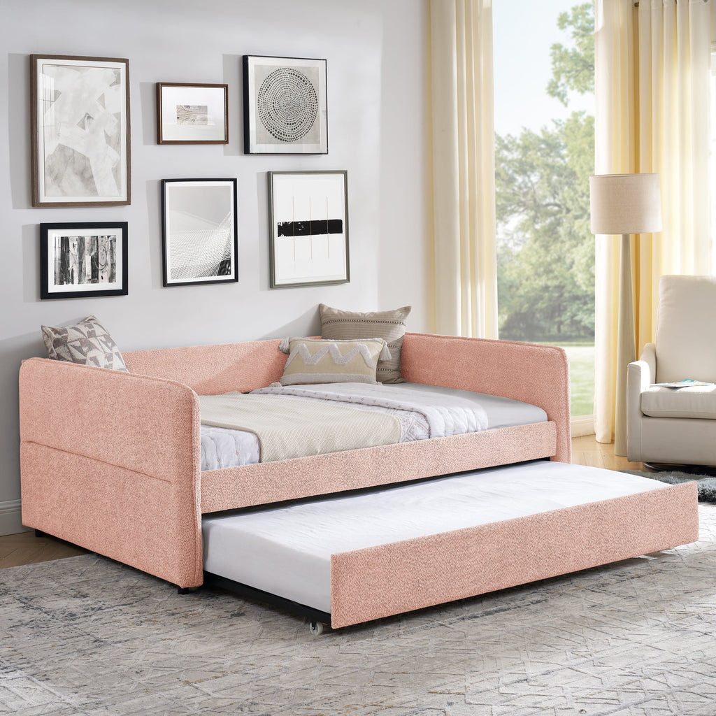 Full Size Daybed with Twin Size Pop-up Trundle Upholstered Tufted Sofa Bed