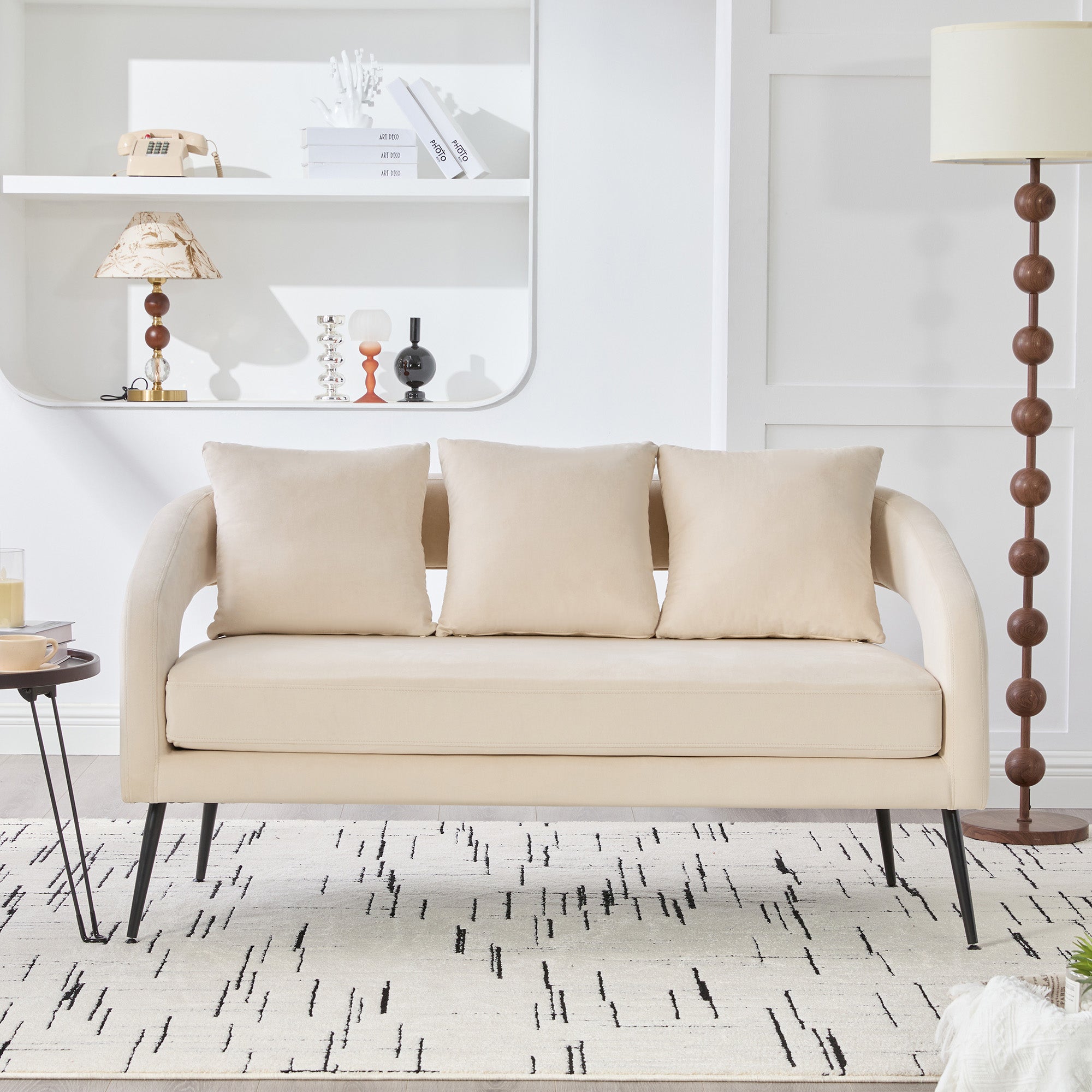 Modern Upholstered Velvet Loveseat Settee with 3 Pillows