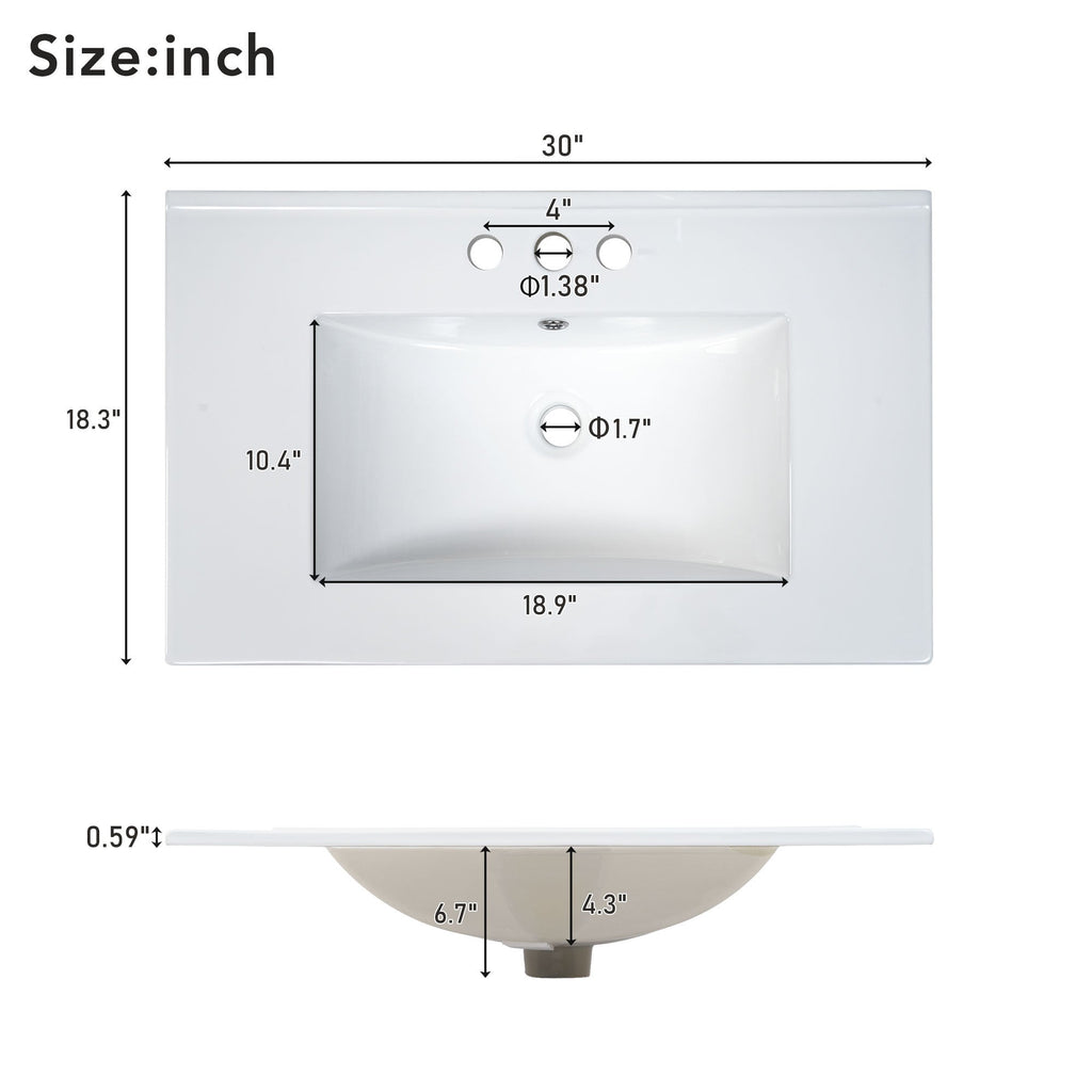 30" Bathroom Vanity with Ceramic Sink - Modern
