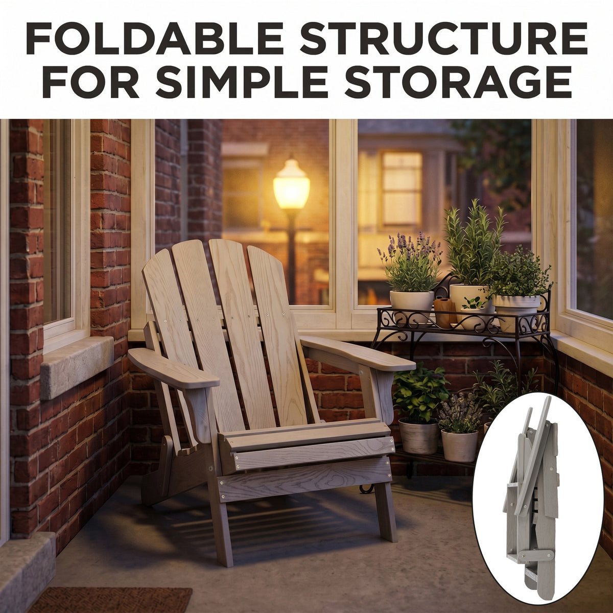 Oversize Embossed Wooden Outdoor Folding Adirondack Chair