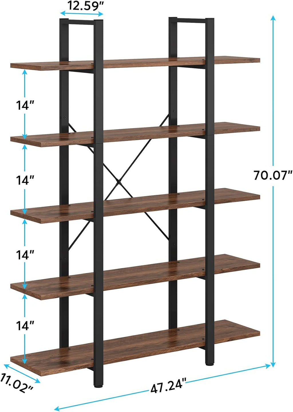 Vintage Industrial 5-Tier Bookshelf