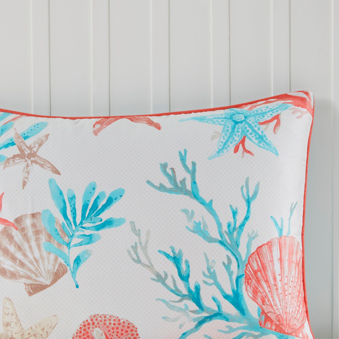 7 Piece Cotton Sateen Comforter Set Coral King