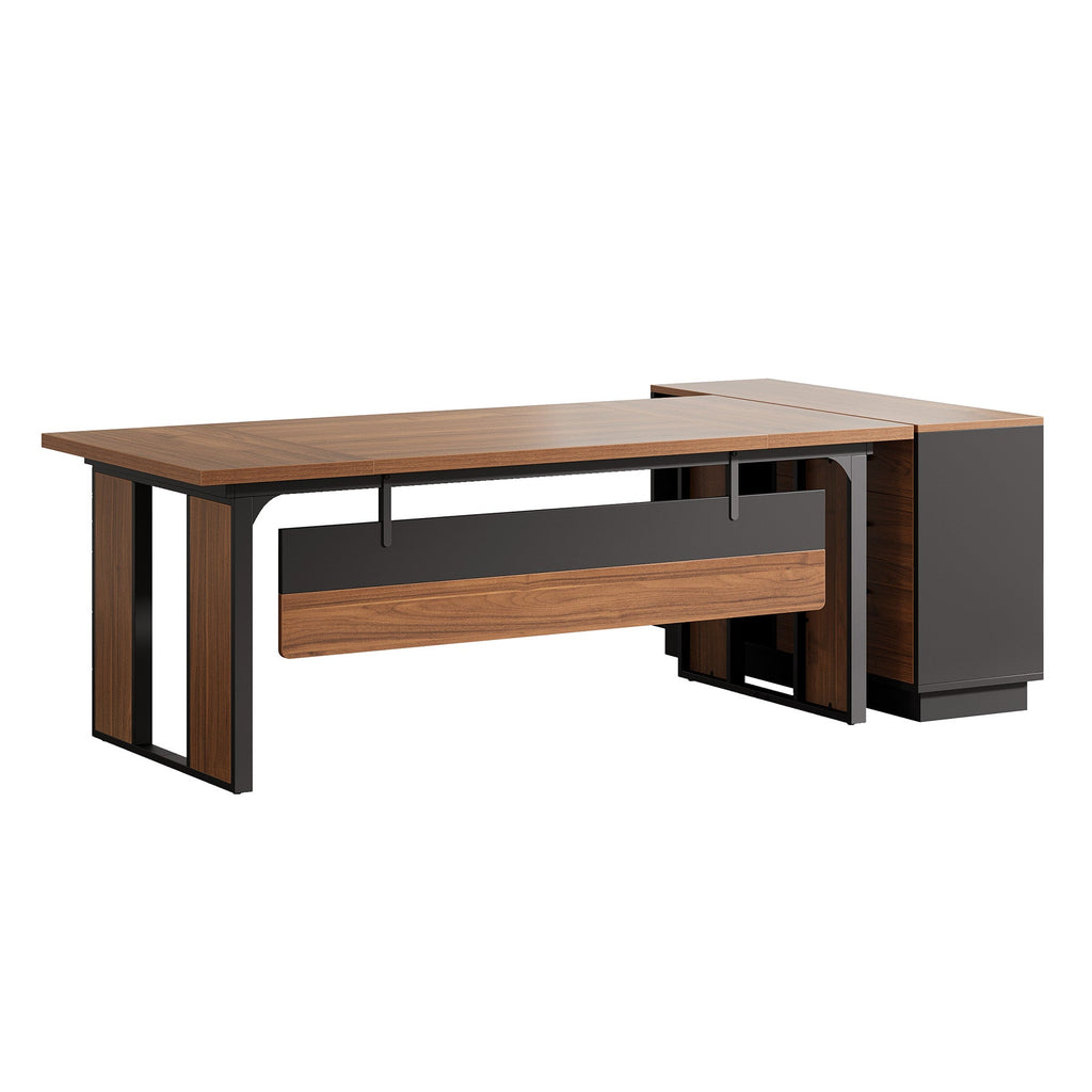 63-Inch L-Shaped Executive Desk with 47-Inch File Cabinet