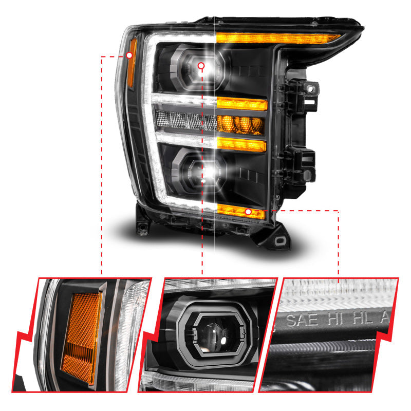 ANZO 21-23 Ford F150 LED Projector Headlight w/Switchback+Sequential - Black (Passenger Side Only) 111594-R