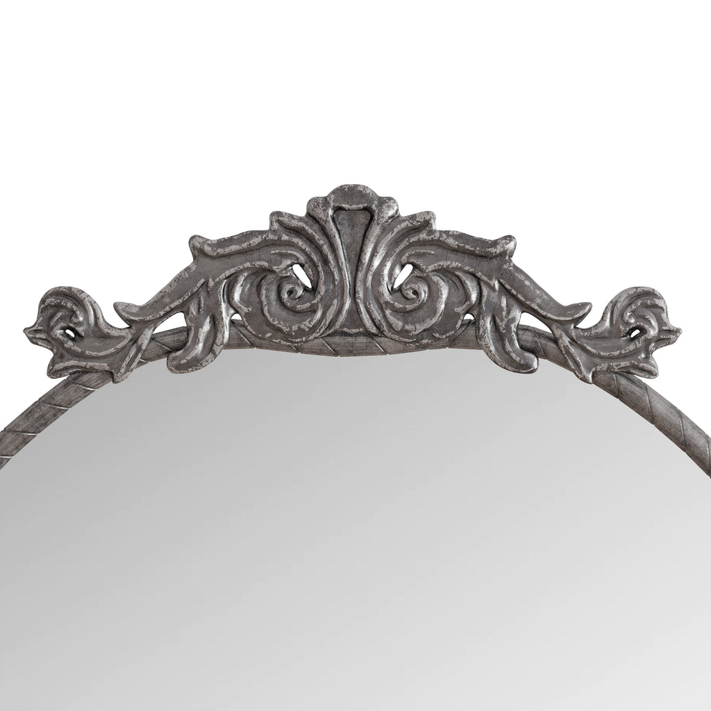 58" x 24" Arched Full Body Mirror with Vintage Ornate Carved Applique