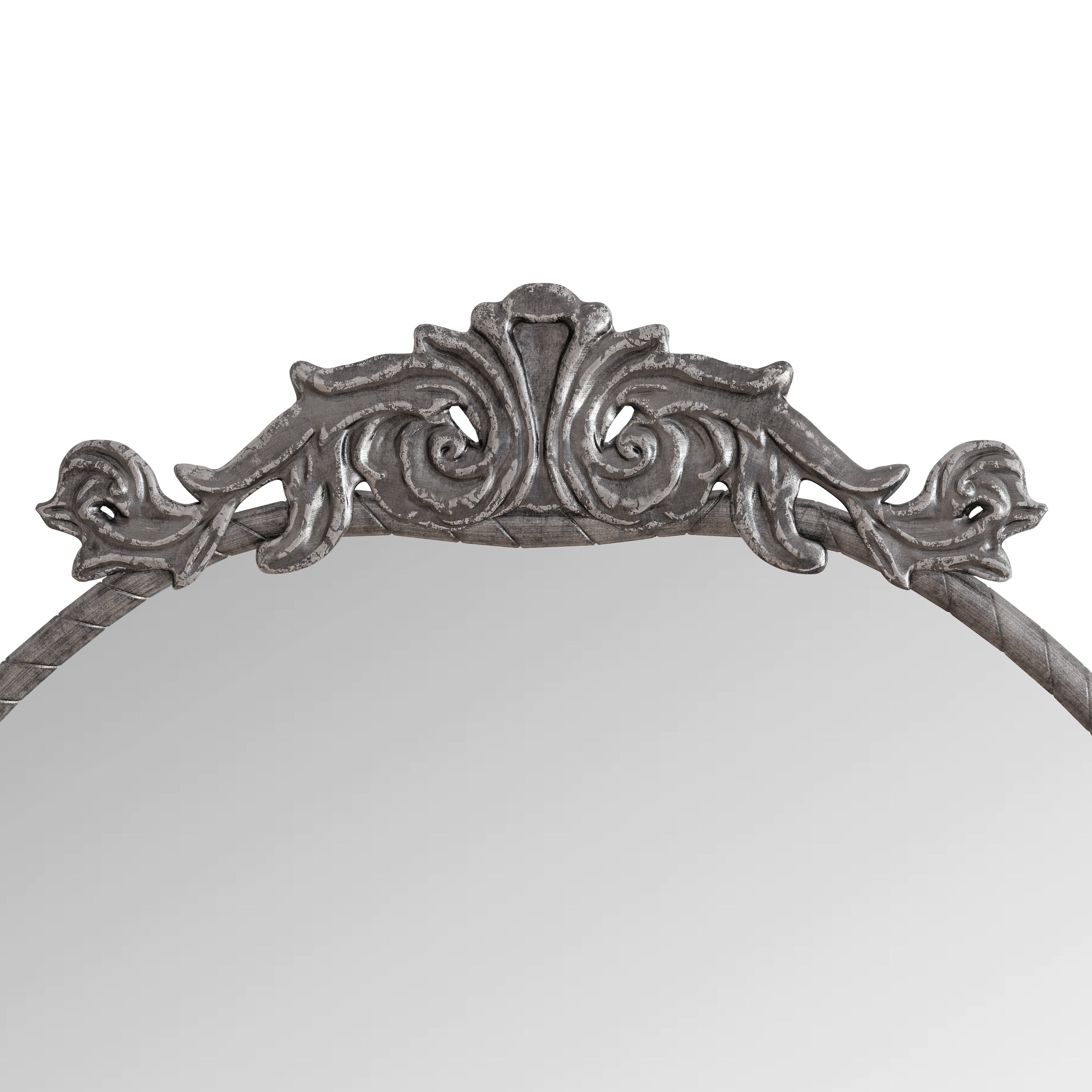 58" x 24" Arched Full Body Mirror with Vintage Ornate Carved Applique