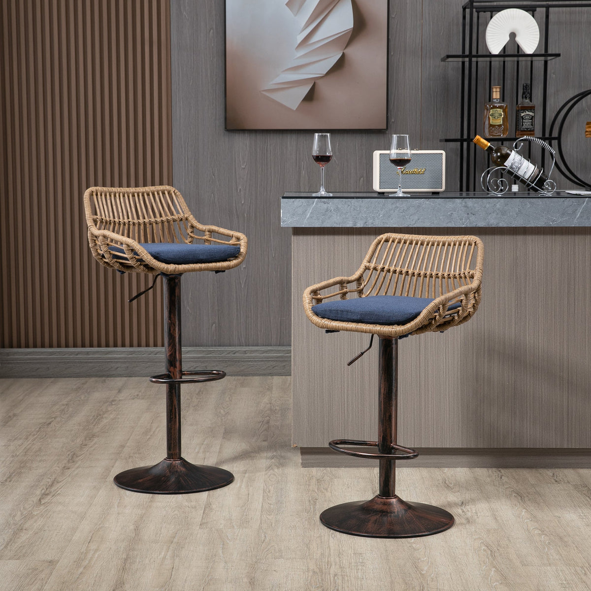 Modern Swivel Bar Stools Set of 2 Adjustable Counter Height Chairs