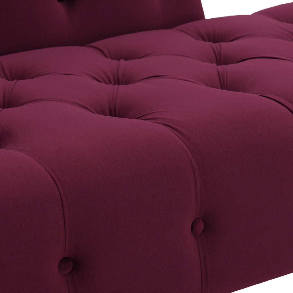 Samuel Tufted Roll Arm Chaise Lounge in Burgundy Velvet