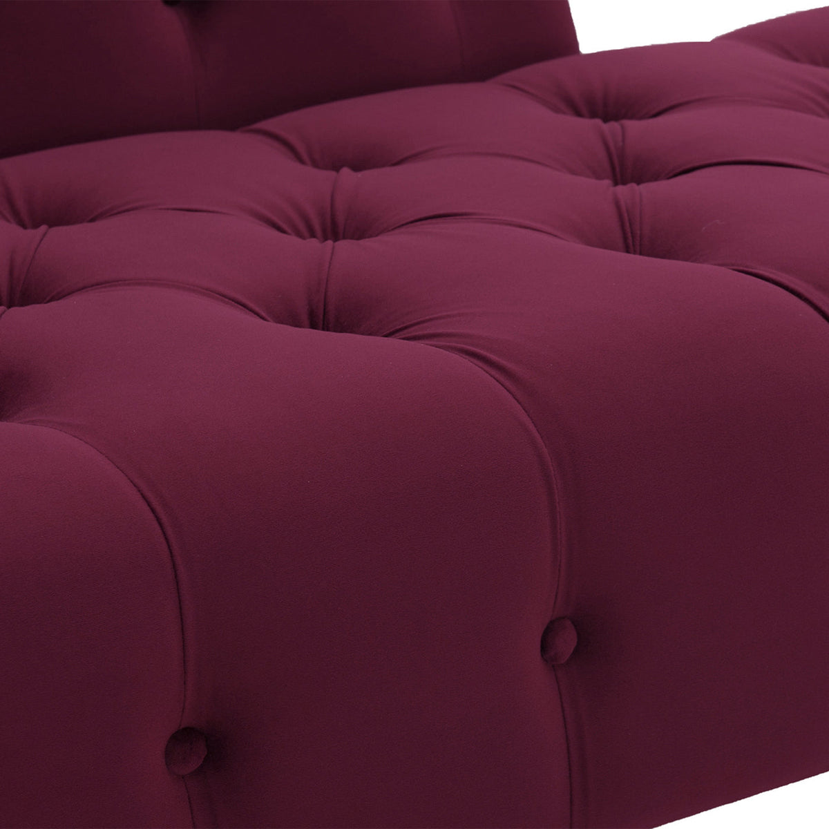 Samuel Tufted Roll Arm Chaise Lounge in Burgundy Velvet