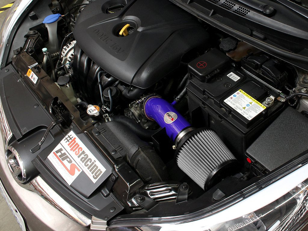 HPS Shortram Air Intake Kit 2011-2016 Hyundai Elantra 1.8L, Includes Heat Shield, Blue