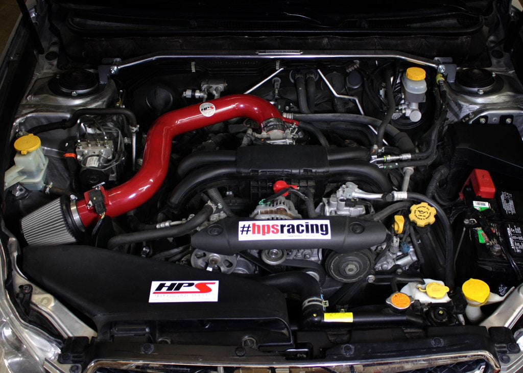 HPS Shortram Air Intake Kit 2010-2011 Subaru Legacy 2.5L Non Turbo, Includes Heat Shield, Red