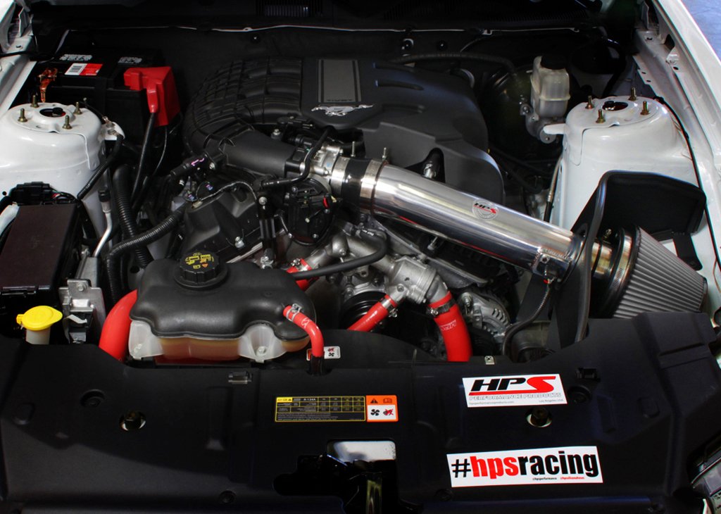 HPS Shortram Air Intake Kit 2011-2014 Ford Mustang 3.7L V6, Includes Heat Shield, Red