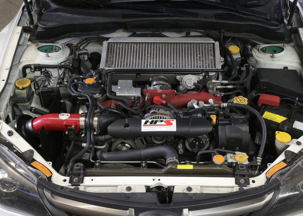 HPS Shortram Air Intake Kit 2008-2014 Subaru WRX 2.5L Turbo, Includes Heat Shield, Red