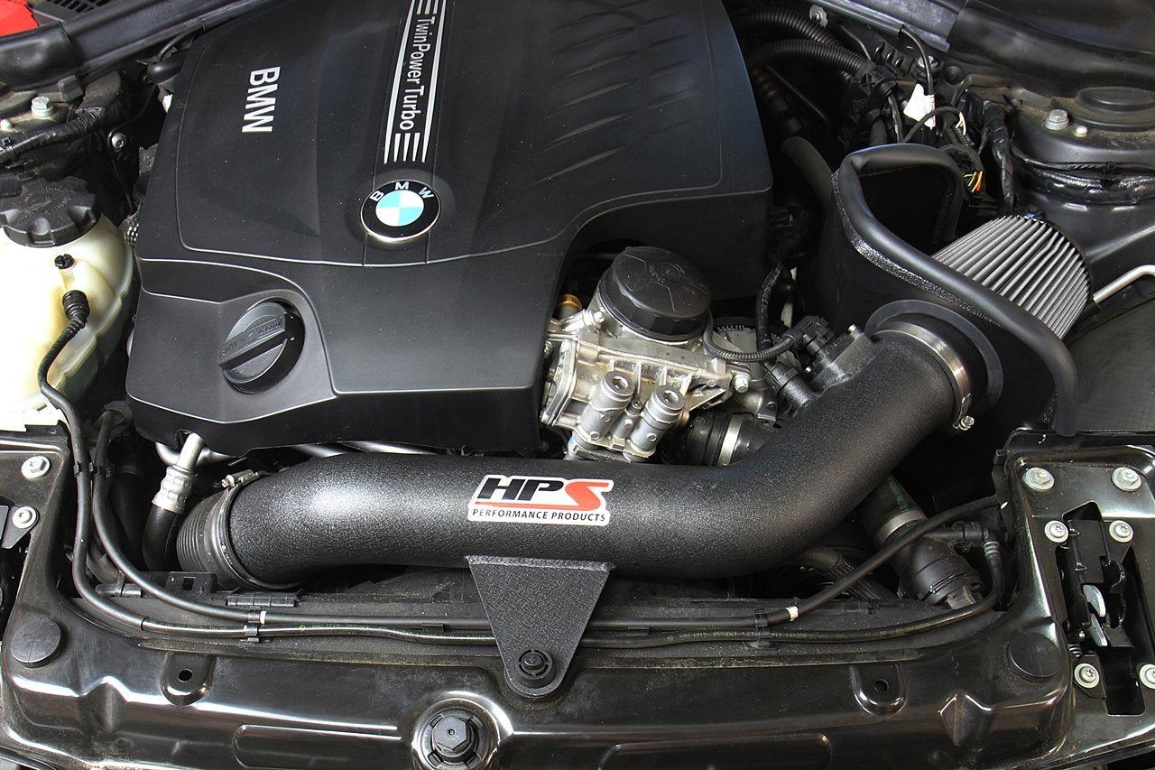 HPS Shortram Air Intake Kit 2012-2015 BMW 335ix F30 3.0L Turbo N55, Includes Heat Shield, Black