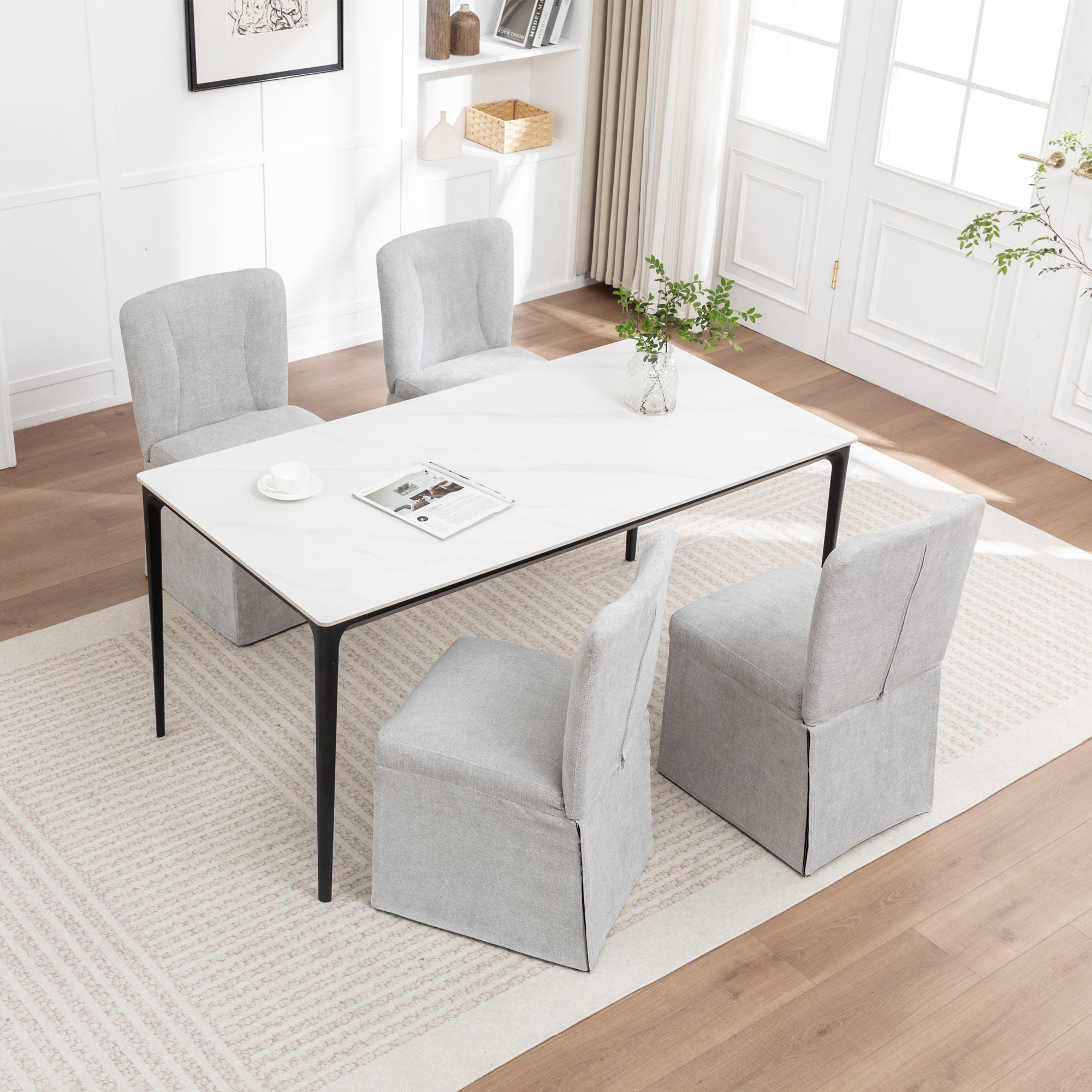 Linen Dining Chairs - Set of 2 Modern Fabric Side Chairs
