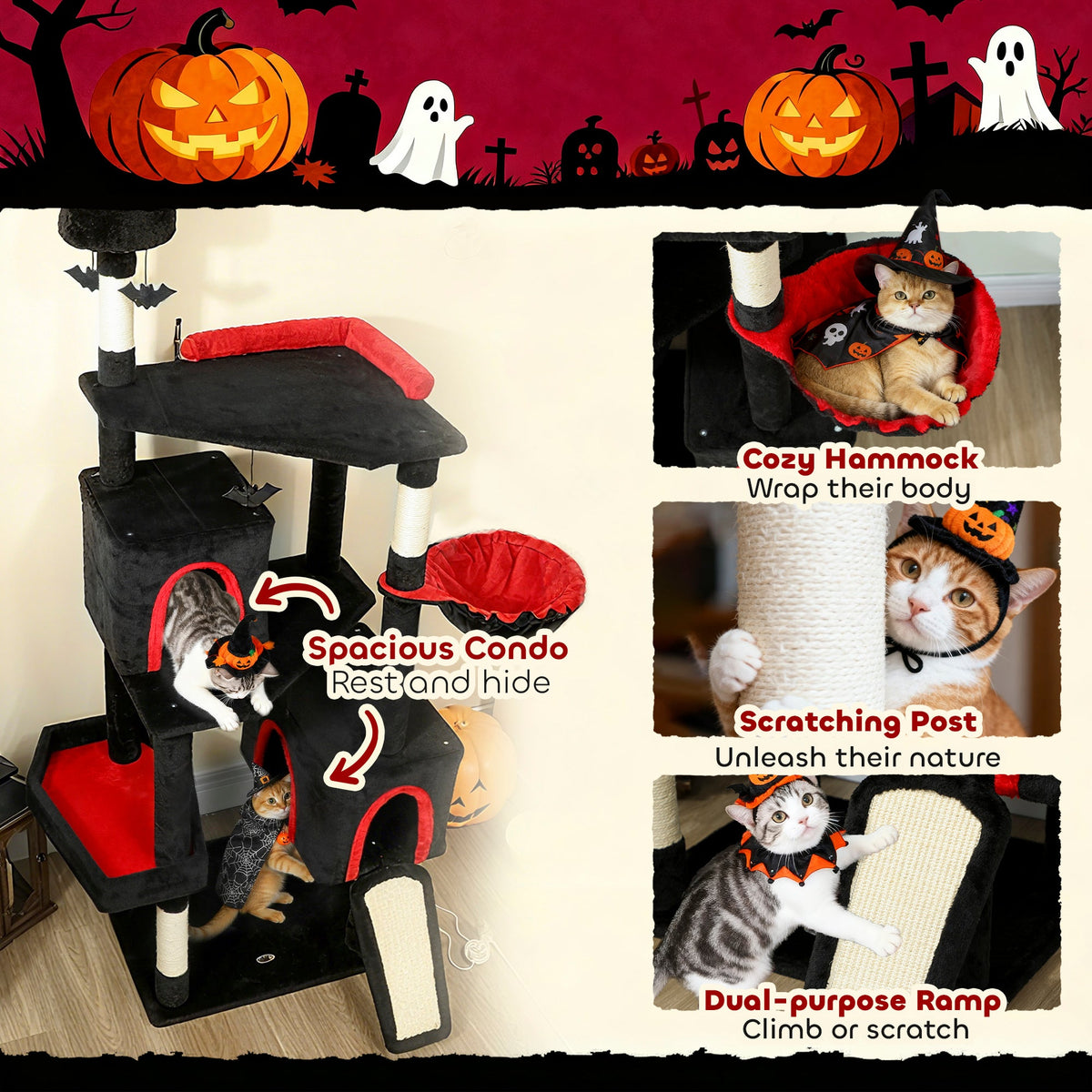PawHut Gothic Cat Tree - 78" Extra Tall Cat Tower