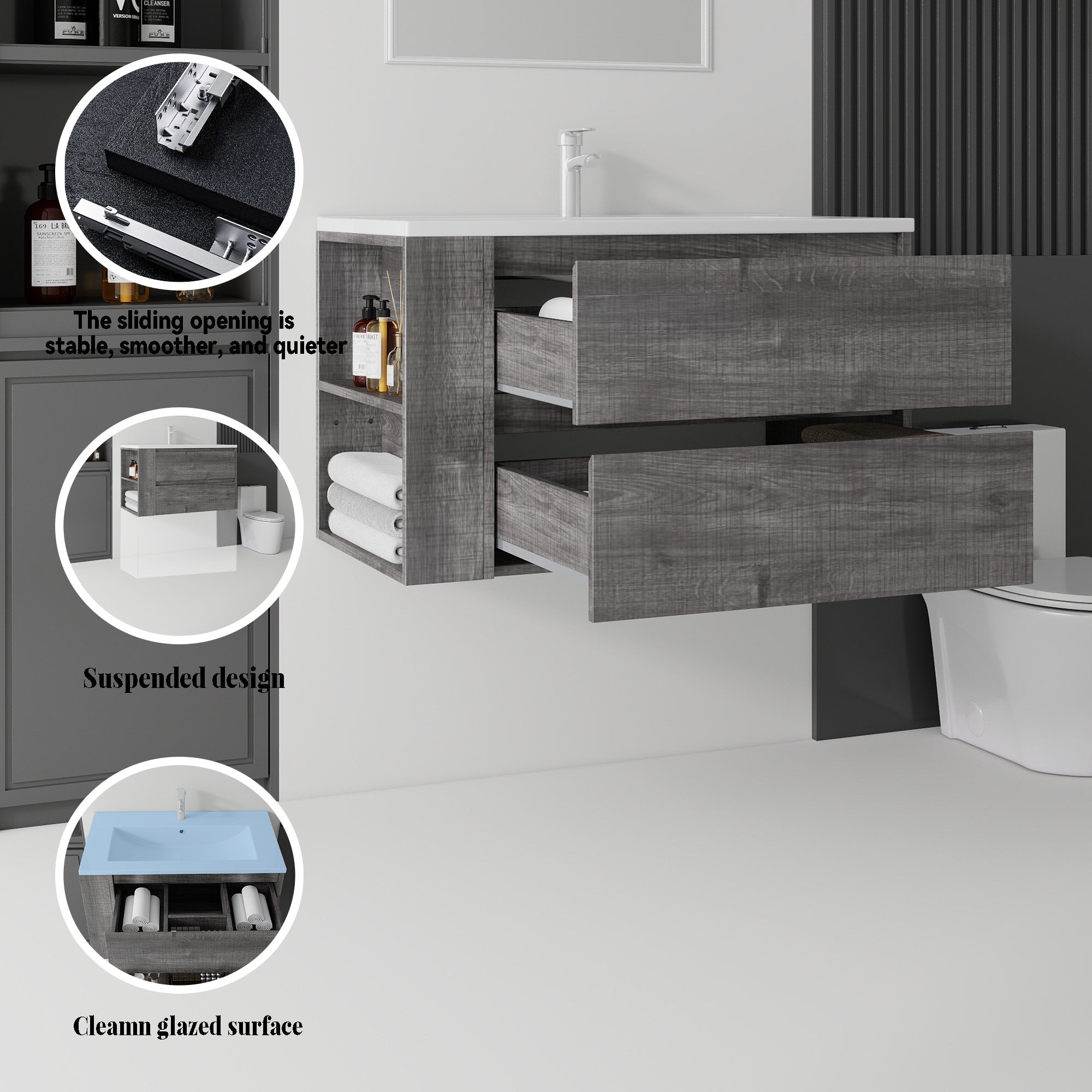 36 Inch Floating Bathroom Vanity with Sink