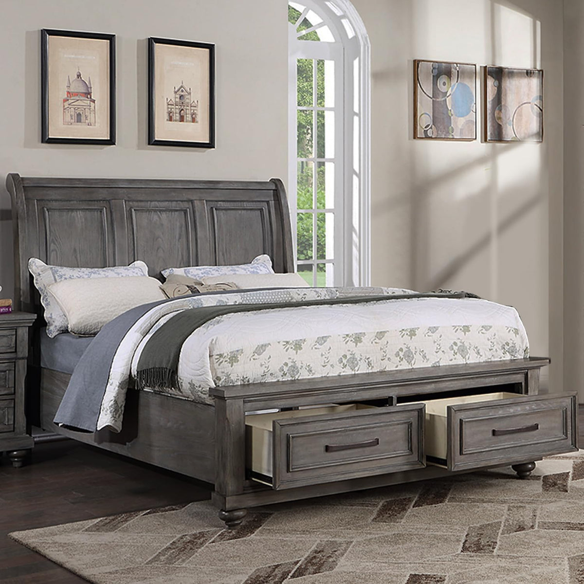 California King Size Bed with Underbed Drawer & Nightstands