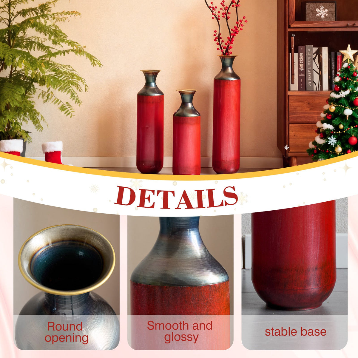 Artisanal Fire-Finished Metal Vases, Set of 3