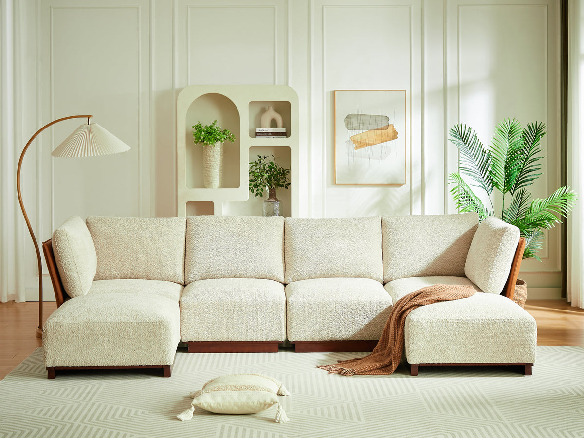 Velora 122 in. 6-Piece U Shaped Boucle Modular Sectional Sofa