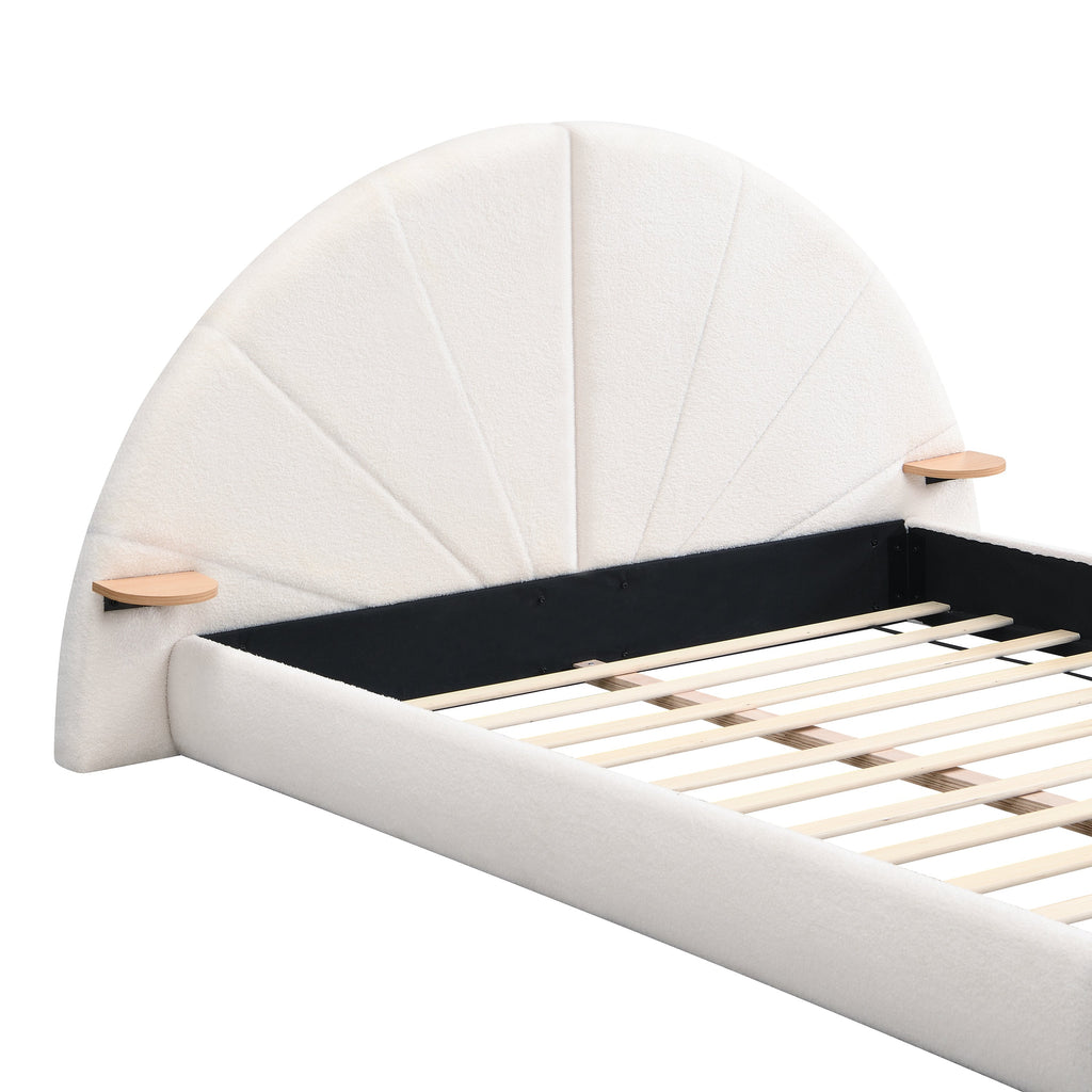 Unique Arched Boucle Bed with Small Table, Queen
