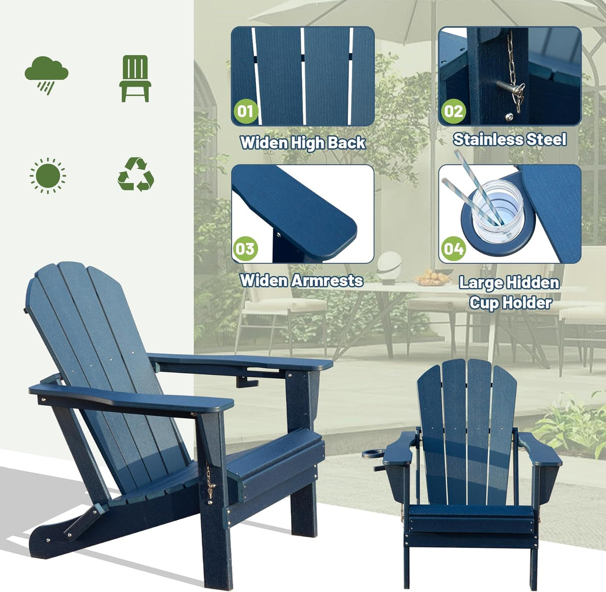 Folding Adirondack Chair with Cup Holder - Dark HDPE