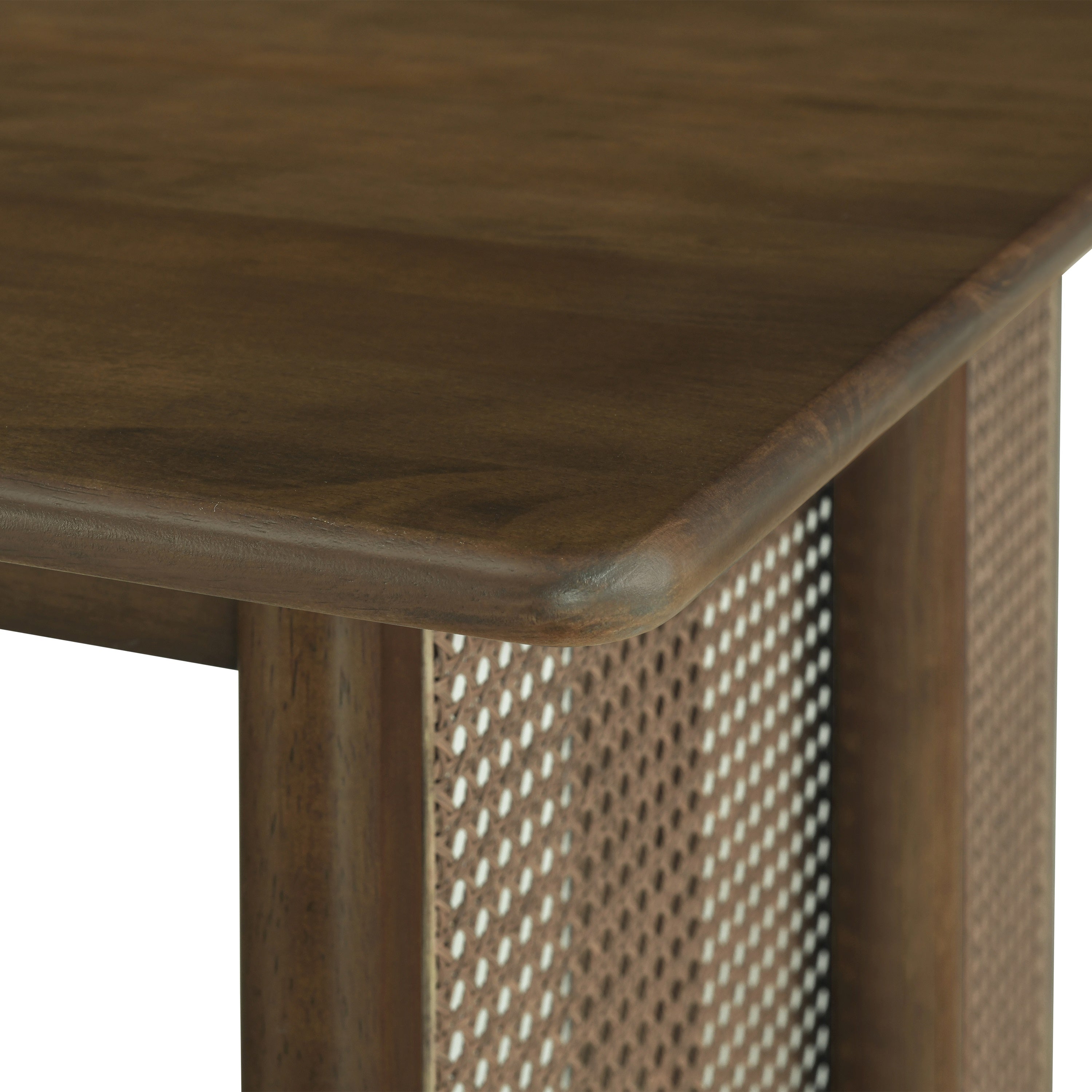 Walnut-Colored Rubber Wood Dining Set with Plastic Rattan – 1 Table + 2 Benches