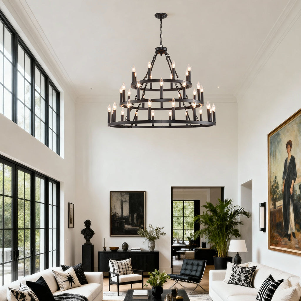 39.37 Inch 3 Tiers Wagon Wheel Chandelier