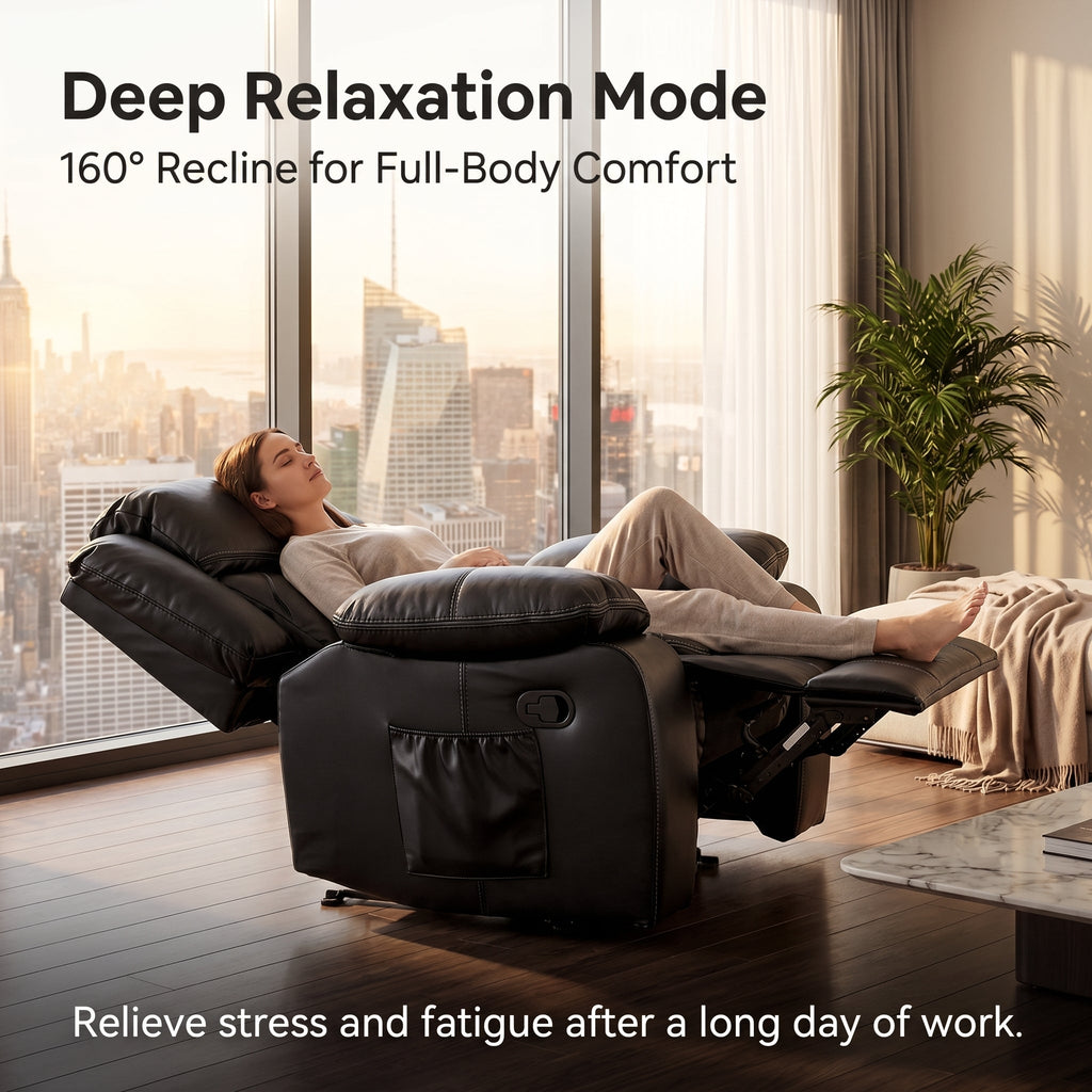 Black Color Air Leather Recliner Chair With Vibration And Heating