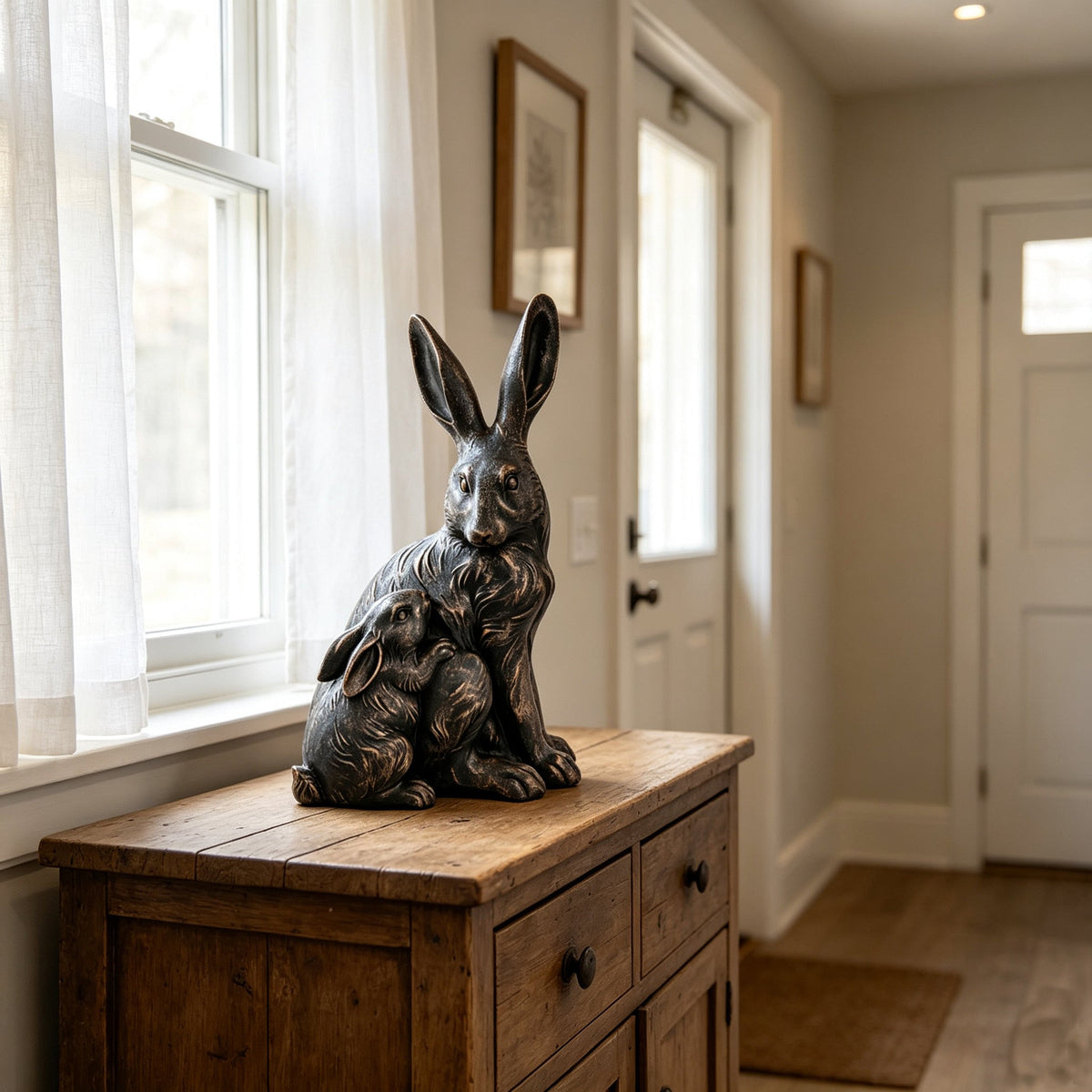 22'' Tall Mother Hare & Baby Cuddling Garden Statue