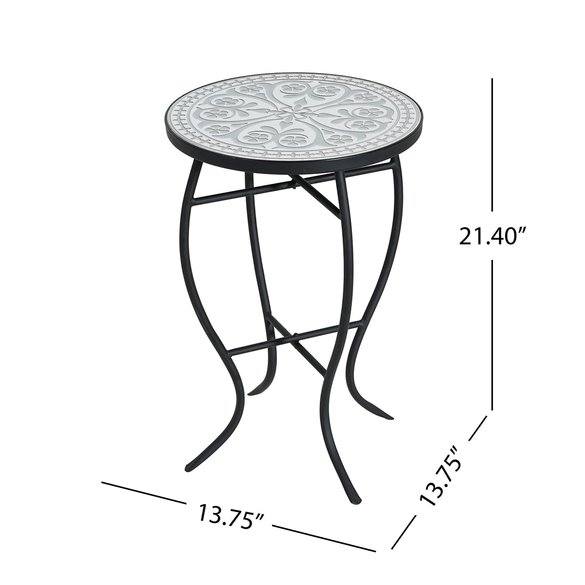 Outdoor Round Side Table with Mosaic-Style Top and Curved Iron Legs