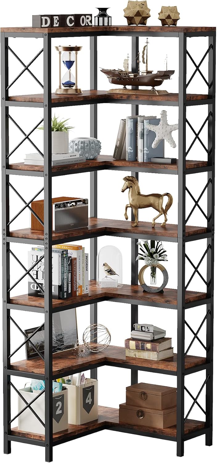 79.53" Tall 7-Tier Large Corner Bookshelf