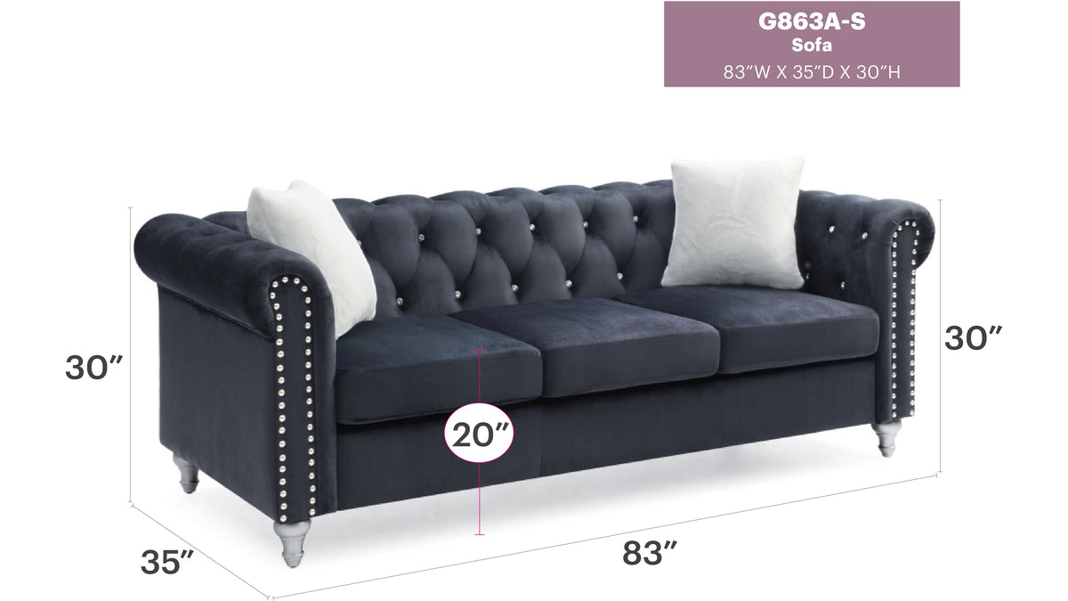 Raisa G863A-S Velvet Sofa