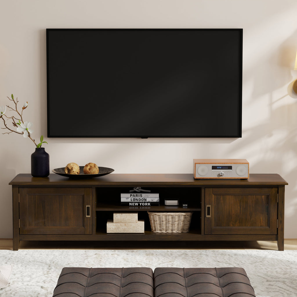 Burlington 72 Inch Wide Solid Wood Low TV Stand in Mahogany