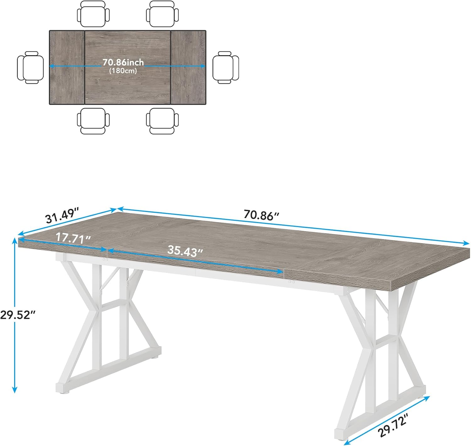 71" Farmhouse Dining Table for 6