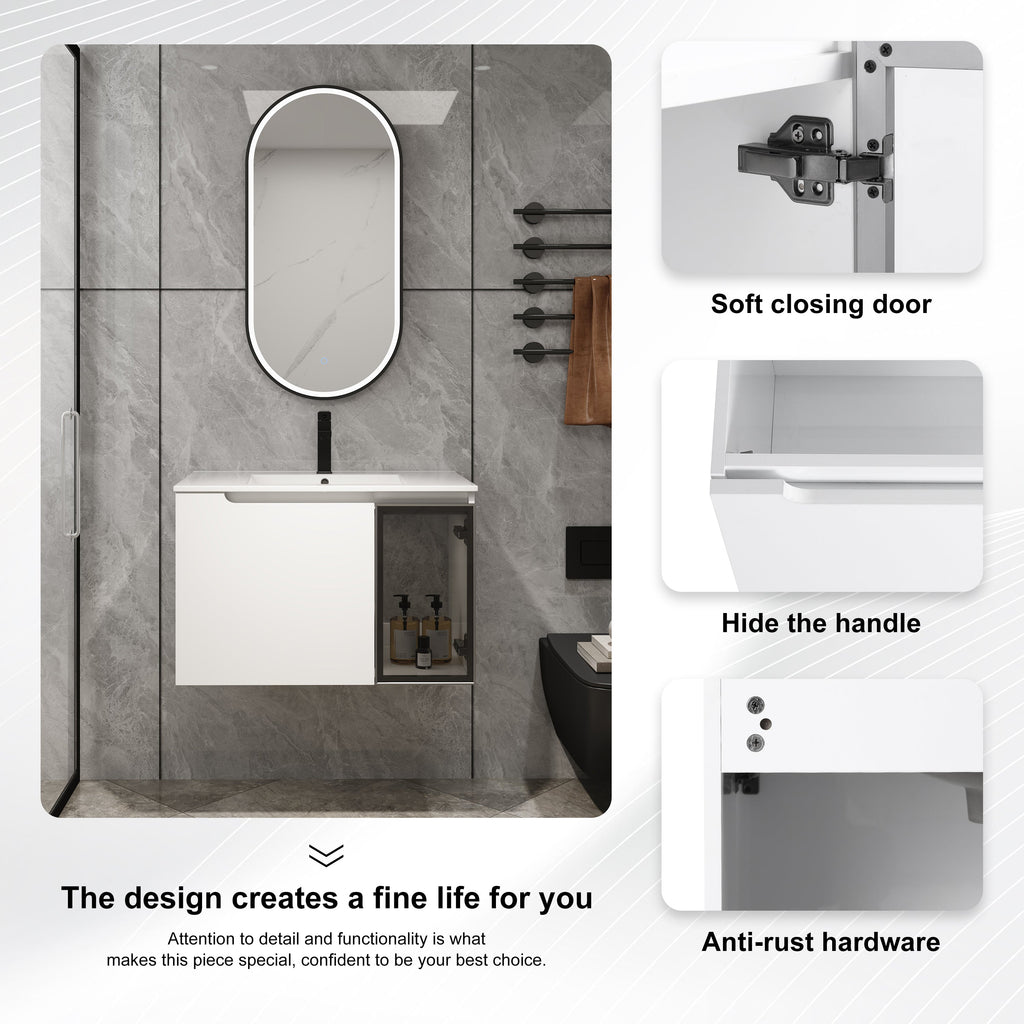 30" Wall-Mounted Bathroom Vanity With Ceramic Sink