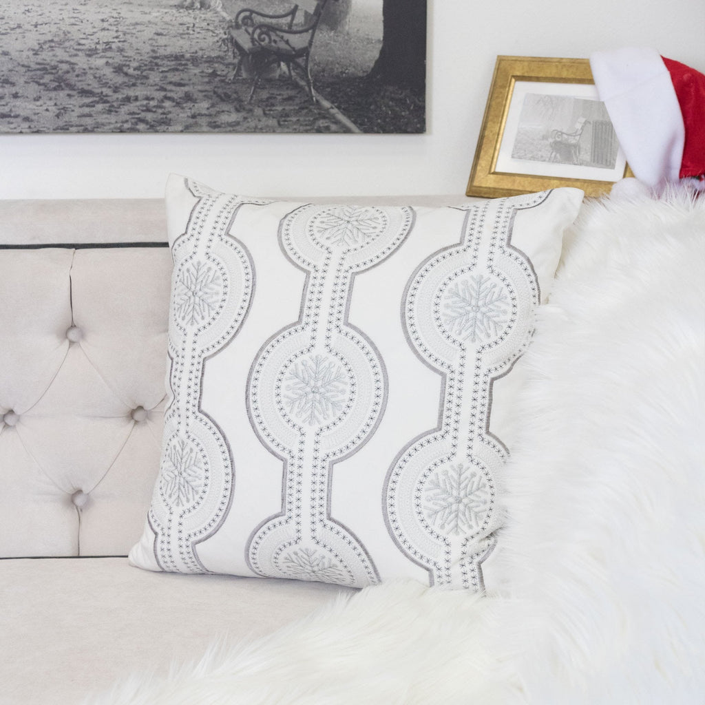 White Holiday Embroidered Velvet Throw Pillow with Insert 20x20 Set of 2