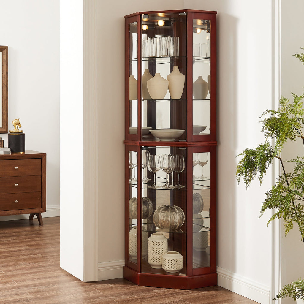 6 Shelf Corner Curio Display Cabinet with Lights and Mirrors