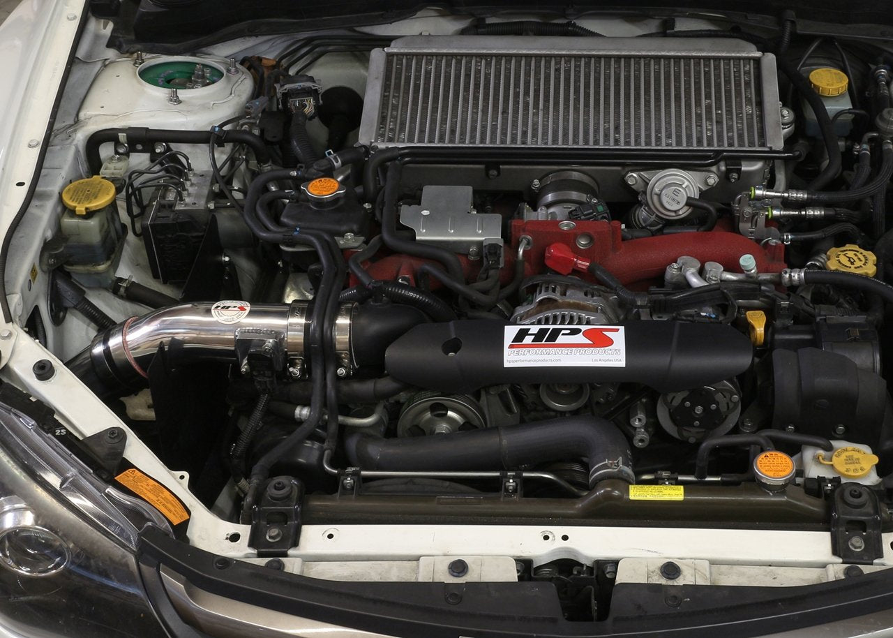 HPS Cold Air Intake Kit 2008-2014 Subaru WRX STI 2.5L Turbo, Converts to Shortram, Polish