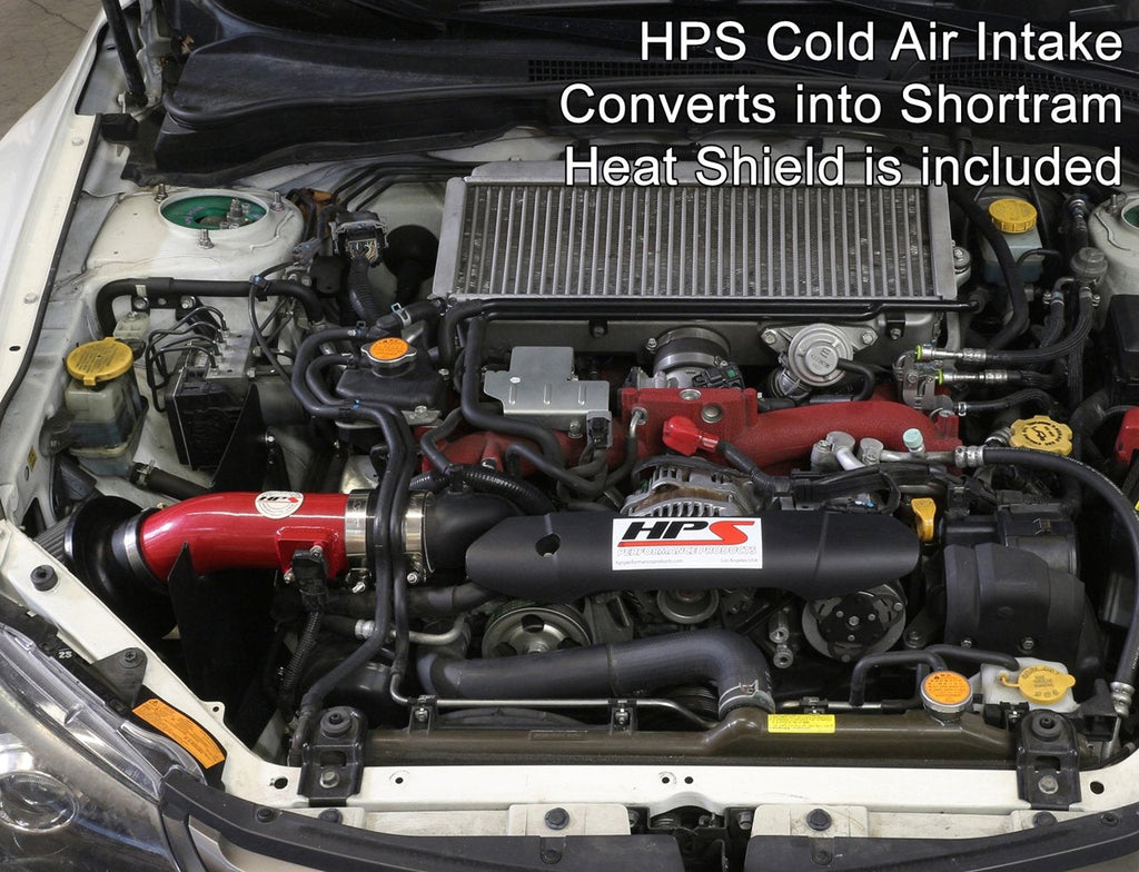 HPS Cold Air Intake Kit 2008-2014 Subaru WRX 2.5L Turbo, Converts to Shortram, Red