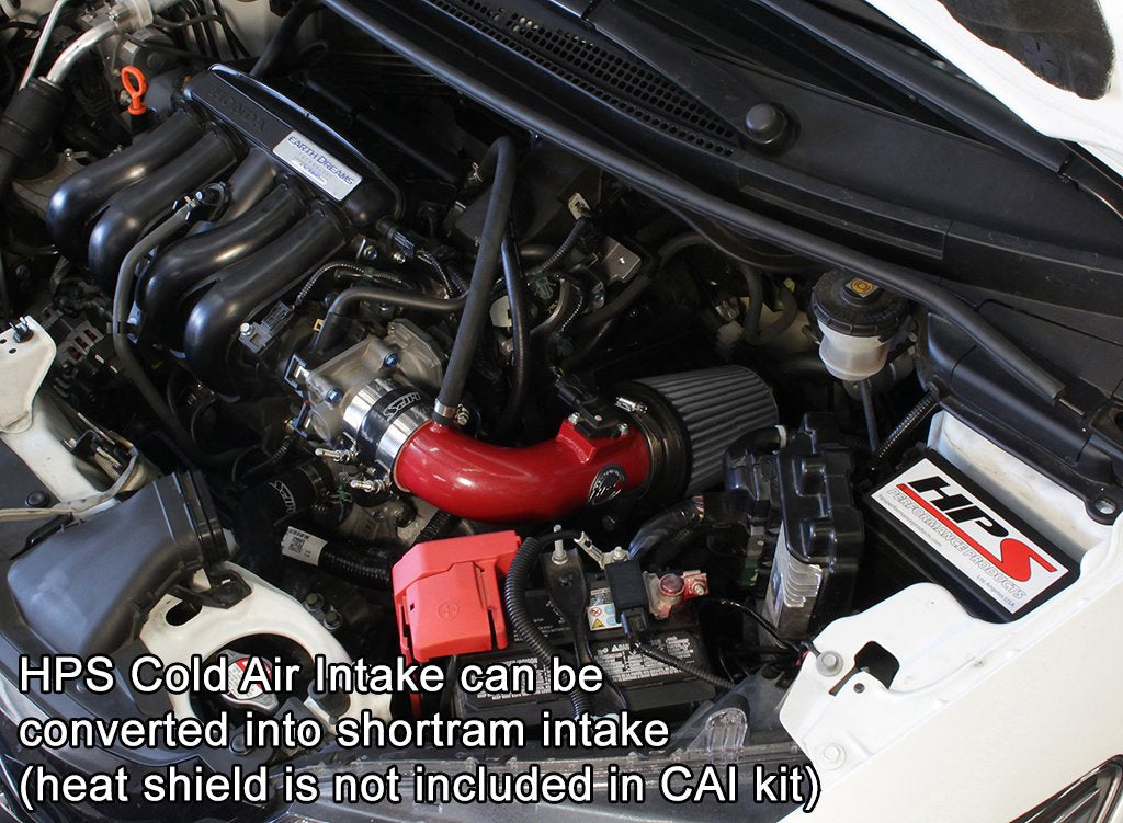 HPS Cold Air Intake Kit 2015-2018 Honda Fit 1.5L Manual Trans., Converts to Shortram, Red