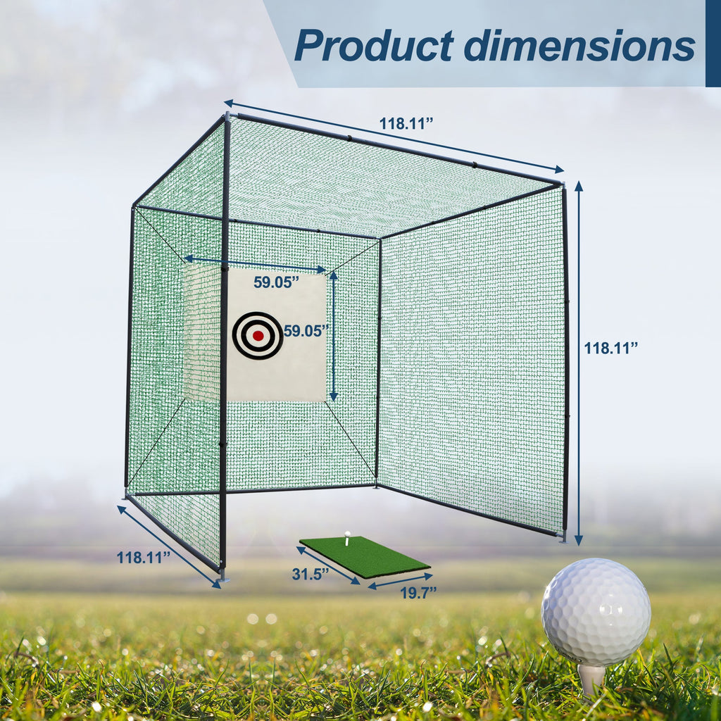 10x10x10ft Golf Practice Net Cage with Metal Frame Hitting Net Kit